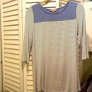 Maternity Top by MiniMi Denim at collar Black/cream Stripe Long Sleeves Size L